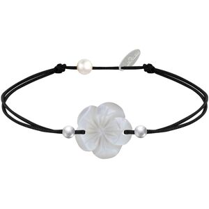 LES POULETTES BIJOUX Bracelet Lien Fleur de Nacre Ivoire et Perles d'Argent - Classics - Noir