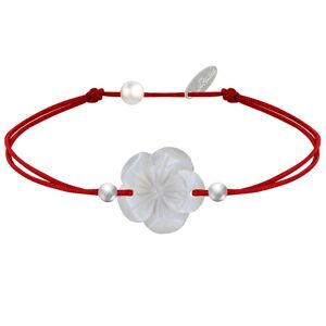 LES POULETTES BIJOUX Bracelet Lien Fleur de Nacre Ivoire et Perles d'Argent - Classics - Rouge