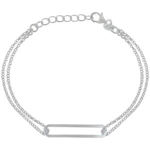 LES POULETTES BIJOUX Bracelet Argent Double Chaines et Rectangle Ajoure