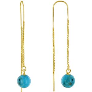 LES POULETTES BIJOUX Boucles d'Oreilles Chainette Argent Dore et Perles de Turquoise