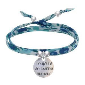 LES POULETTES BIJOUX Bracelet Double Tour Lien Liberty et Medaille Toujours de Bonne Humeur Argent - Turquoise