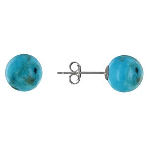 LES POULETTES BIJOUX Boucles d'Oreilles Clou Argent et Perles de Turquoise 8 mm