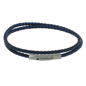 LES POULETTES BIJOUX Bracelet Homme Double Tour Bicolore Cuir Tresse Rond pour Poignet 19cm - Bleu Navy