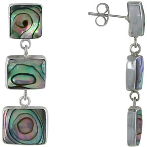 LES POULETTES BIJOUX Boucles d'Oreilles Argent Un Carré et Deux Rectangles de Nacre Abalone