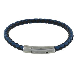 LES POULETTES BIJOUX Bracelet Homme Cuir Tresse Rond Bicolore 19cm - Bleu Navy