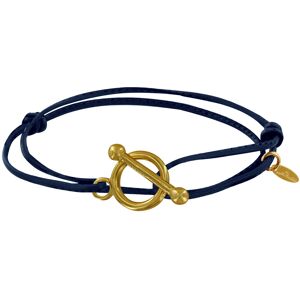 LES POULETTES BIJOUX Bracelet Double Tour Plaqué Or Fermoir T et Lien en Cuir Coulissant - Bleu Nuit