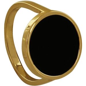 LES POULETTES BIJOUX Bague Plaque Or et Grand Disque de Resine Noire