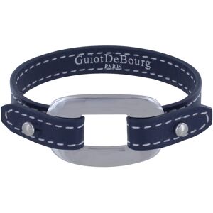 LES POULETTES BIJOUX Bracelet Cuir et Maille Rectangle Plate Argent 925 - Bleu Navy