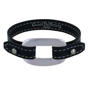 LES POULETTES BIJOUX Bracelet Cuir et Maille Rectangle Plate Argent 925 - Noir