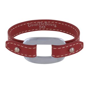 LES POULETTES BIJOUX Bracelet Cuir et Maille Rectangle Plate Argent 925 - Rouge Profond