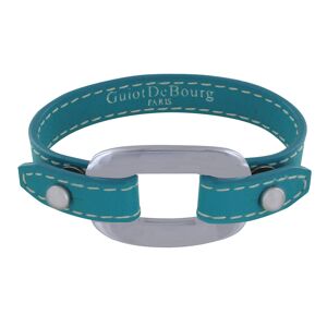 LES POULETTES BIJOUX Bracelet Cuir et Maille Rectangle Plate Argent 925 - Turquoise