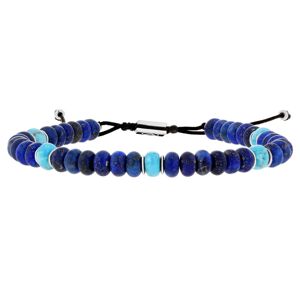 LES POULETTES BIJOUX Bracelet Lien Homme Perles Plates Kingman Turquoise et Lapis Lazuli