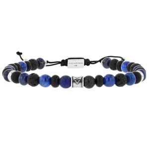 LES POULETTES BIJOUX Bracelet Lien Homme Perles Plates et Rondes Kyanite, Matte Black Onyx, Lapis Lazuli Mat, Pyrite, Lava Stone