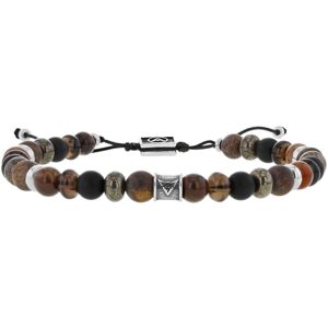 LES POULETTES BIJOUX Bracelet Lien Homme Perles Plates et Rondes Petrified Wood, Matte Black Onyx, Matte Bronzite, Pyrite, Smoky Quartz