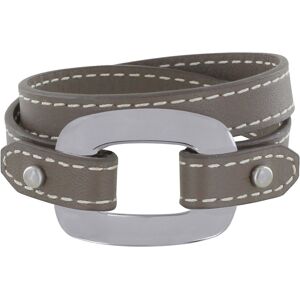 LES POULETTES BIJOUX Bracelet Double Tour Cuir et Maille Rectangle Plate Argent 925 - Beige