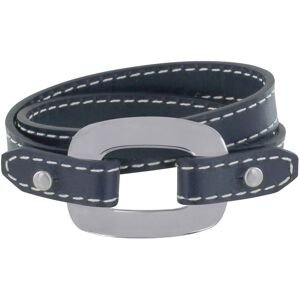 LES POULETTES BIJOUX Bracelet Double Tour Cuir et Maille Rectangle Plate Argent 925 - Bleu Navy