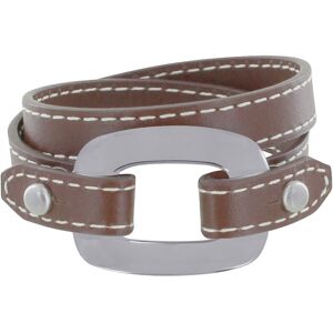 LES POULETTES BIJOUX Bracelet Double Tour Cuir et Maille Rectangle Plate Argent 925 - Marron foncé