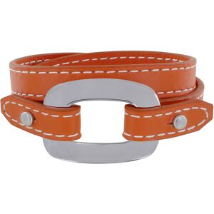 LES POULETTES BIJOUX Bracelet Double Tour Cuir et Maille Rectangle Plate Argent 925 - Orange