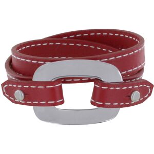 LES POULETTES BIJOUX Bracelet Double Tour Cuir et Maille Rectangle Plate Argent 925 - Rouge