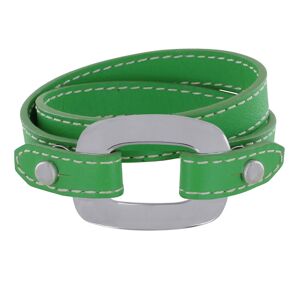 LES POULETTES BIJOUX Bracelet Double Tour Cuir et Maille Rectangle Plate Argent 925 - Vert