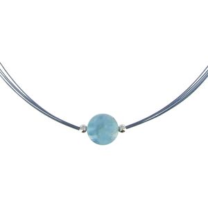 LES POULETTES BIJOUX Collier Argent 4 Câbles Bleu et sa Perle de Larimar 10mm