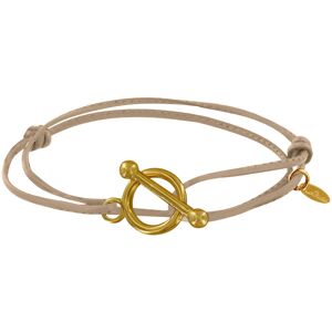 LES POULETTES BIJOUX Bracelet Double Tour Plaque Or Fermoir T et Lien en Cuir Coulissant - Beige