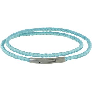 LES POULETTES BIJOUX Bracelet Homme Double Tour Bicolore Cuir Tresse Rond pour Poignet 19cm - Bleu ciel