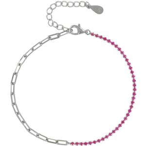 LES POULETTES BIJOUX Bracelet Argent Mailles Cheval et Petits Cubes de Strass - Rose