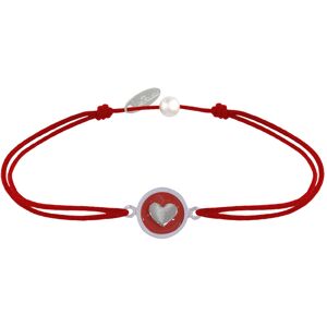 LES POULETTES BIJOUX Bracelet Lien Medaille Argent Ronde Coeur Emaillee Rouge