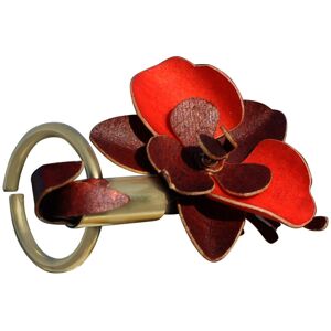 LES POULETTES BIJOUX Bague Laiton Tube et Orchidee en Cuir Rouge