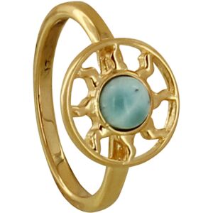 LES POULETTES BIJOUX Bague Plaque Or Medaille Ronde Soleil Ajoure et Demi Perle de Larimar