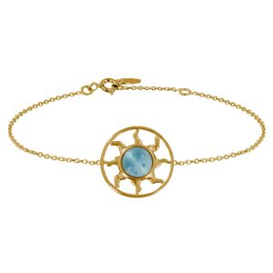 LES POULETTES BIJOUX Bracelet Plaqué Or Médaille Ronde Soleil Ajouré et Demi Perle de Larimar