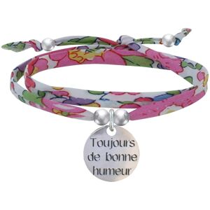 LES POULETTES BIJOUX Bracelet Double Tour Lien Liberty et Medaille Toujours de Bonne Humeur Argent - Fuchsia