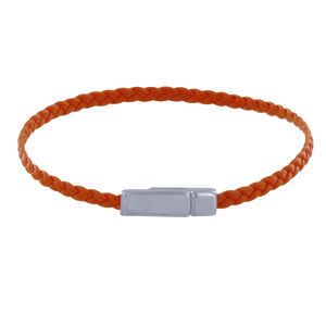 LES POULETTES BIJOUX Bracelet Femme Tresse Plate en Cuir Mat Femoir Aimante Metal Argente - Orange