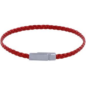 LES POULETTES BIJOUX Bracelet Femme Tresse Plate en Cuir Brillant Femoir Aimante Metal Argente - Rouge