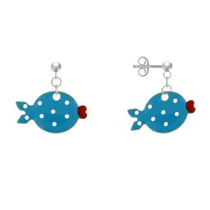 LES POULETTES BIJOUX Boucles d'Oreilles Argent Petit Poisson a Pois Emaillee