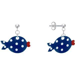 LES POULETTES BIJOUX Boucles d'Oreilles Argent Petit Poisson a Pois Emaillee - Bleu Navy