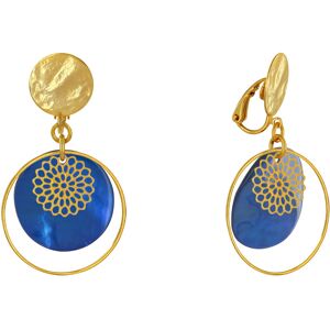 LES POULETTES BIJOUX Boucles d'Oreilles Clip Metal Dore Cercle et Pastille de Nacre - Bleu