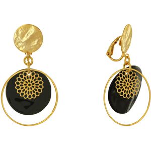 LES POULETTES BIJOUX Boucles d'Oreilles Clip Metal Dore Cercle et Pastille de Nacre