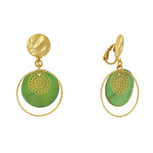 LES POULETTES BIJOUX Boucles d'Oreilles Clip Metal Dore Cercle et Pastille de Nacre - Vert