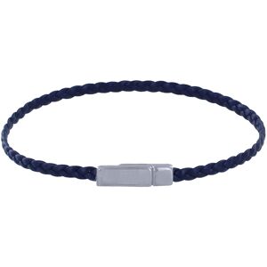 LES POULETTES BIJOUX Bracelet Femme Tresse Plate en Cuir Mat Femoir Aimante Metal Argente - Bleu Navy