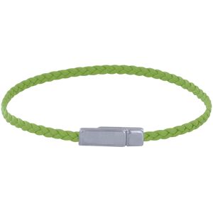 LES POULETTES BIJOUX Bracelet Femme Tresse Plate en Cuir Mat Femoir Aimante Metal Argente - Citron Vert