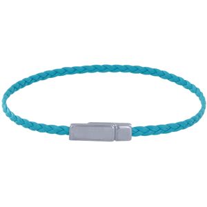 LES POULETTES BIJOUX Bracelet Femme Tresse Plate en Cuir Mat Femoir Aimanté Métal Argenté - Turquoise