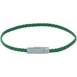 LES POULETTES BIJOUX Bracelet Femme Tresse Plate en Cuir Mat Femoir Aimante Metal Argente - Vert