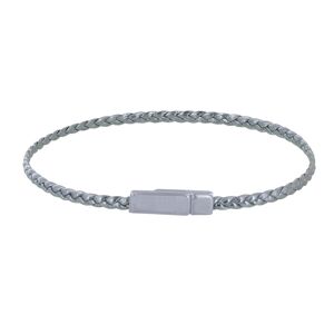 LES POULETTES BIJOUX Bracelet Femme Tresse Plate en Cuir Brillant Femoir Aimanté Métal Argenté - Gris argent