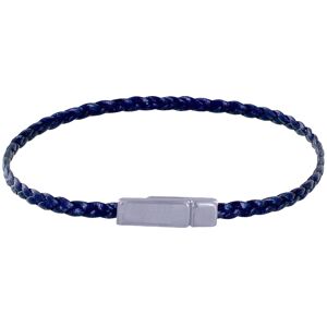 LES POULETTES BIJOUX Bracelet Femme Tresse Plate en Cuir Brillant Femoir Aimante Metal Argente - Bleu Navy