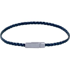 LES POULETTES BIJOUX Bracelet Femme Tresse Plate en Cuir Brillant Femoir Aimante Metal Argente - Bleu Nuit