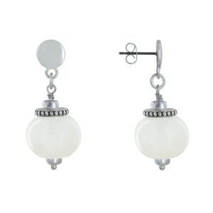 LES POULETTES BIJOUX Boucles d'Oreilles Clous Metal Argente et Grosses Perles en Ceramique - Blanc