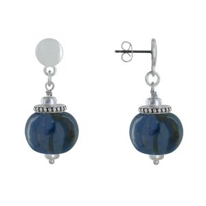 LES POULETTES BIJOUX Boucles d'Oreilles Clous Metal Argente et Grosses Perles en Ceramique - Bleu Nuit