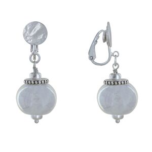 LES POULETTES BIJOUX Boucles d'Oreilles Clip Metal Argente et Grosses Perles en Ceramique